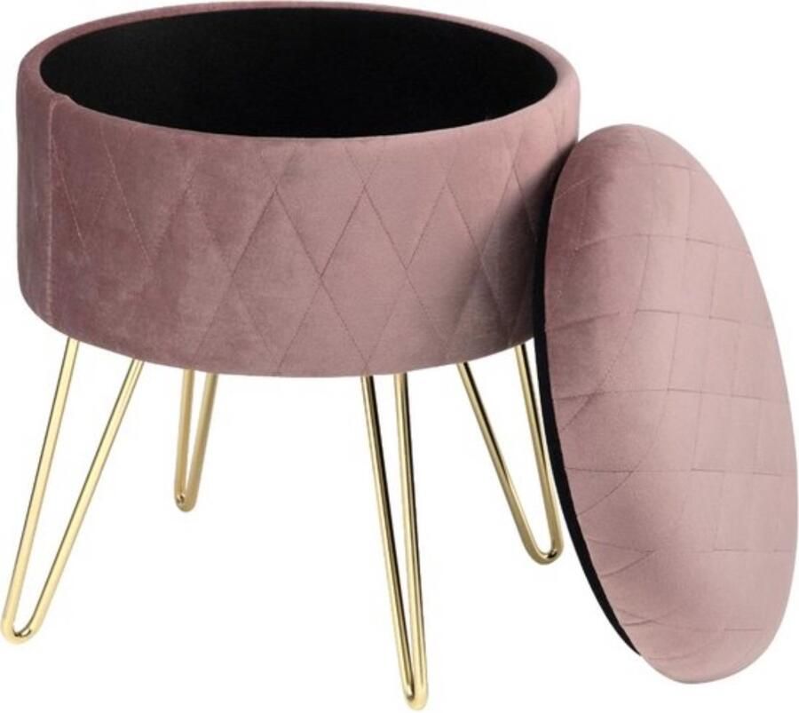 Dripio Poef met opbergruimte fluweel bekleding stijlvol & stevig multifunctioneel zitmeubel zacht roze 31.5x36 cm