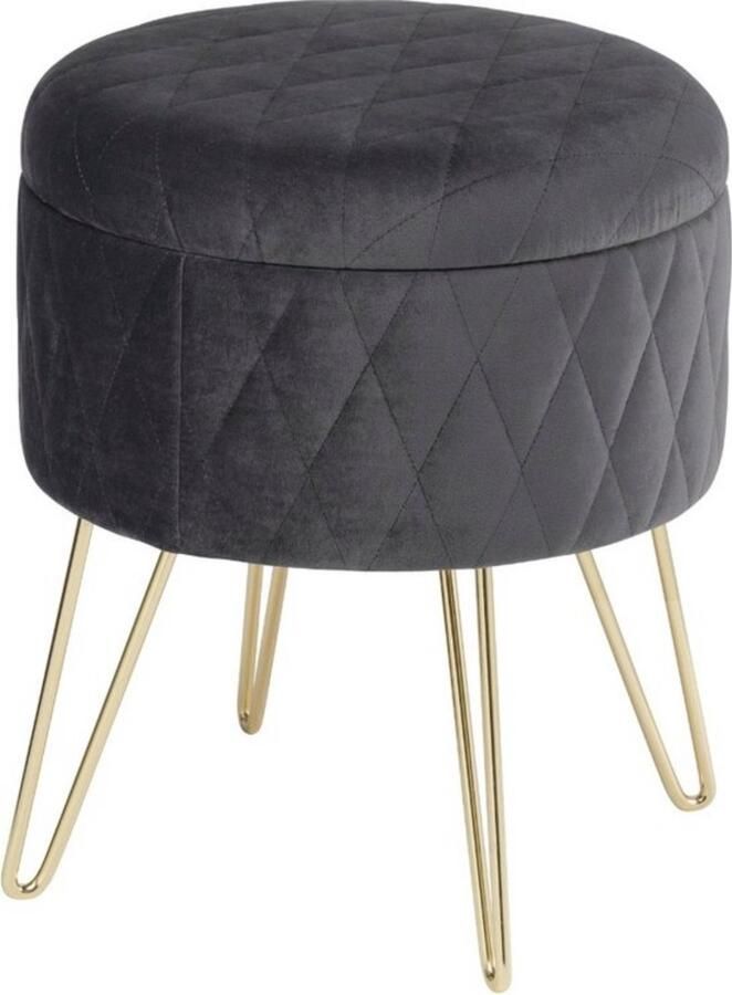 Dripio Poef met opbergruimte luxe fluweel stevig en modern draagkracht tot 150 kg donkergrijs 31.5x36 cm