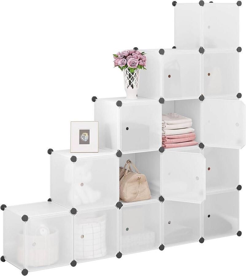 Dripio Schoenenkast 15 Kubussen Witte DIY Plank Modulaire Schoenenkast met Deuren Flexibele Kamerverdeler Schoenenrek & Opbergkast Voor Hal Slaapkamer of Woonkamer 30x30x30 cm per Kubus