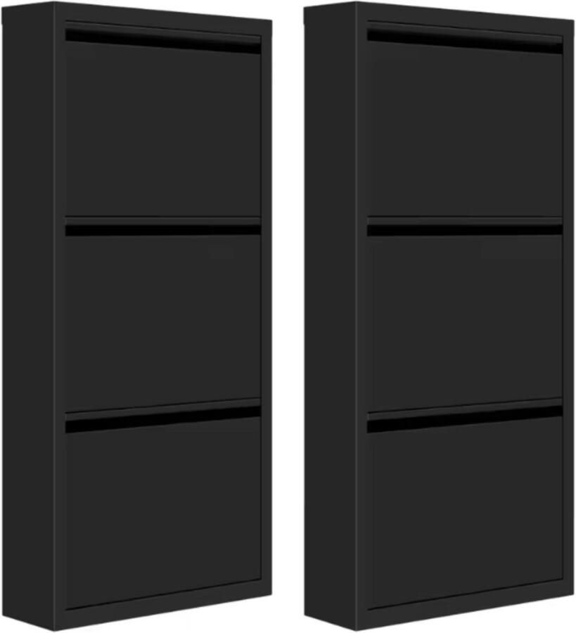 Dripio Schoenenkast 2-delige Set Met 3 Flappen per Kast Smal Metalen Schoenenrek Voor 9 Paar Schoenen Voor Hal Woonkamer of Slaapkamer Vooraf Gemonteerd 50x106x15 cm Zwart