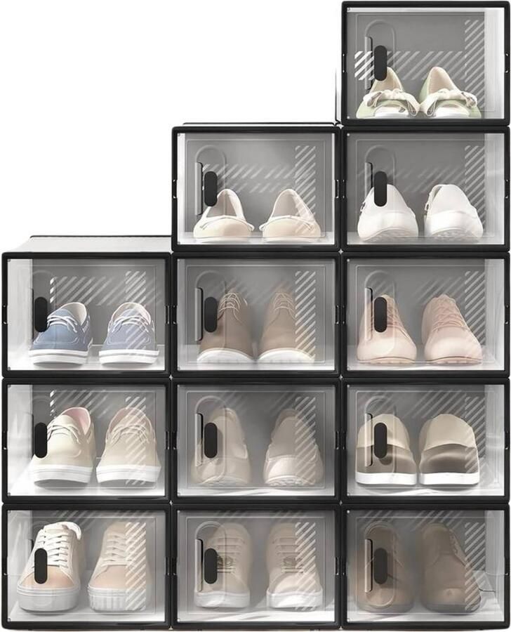 Dripio Schoenenkast Stapelbare Schoenendozen 12 stuks Zwart