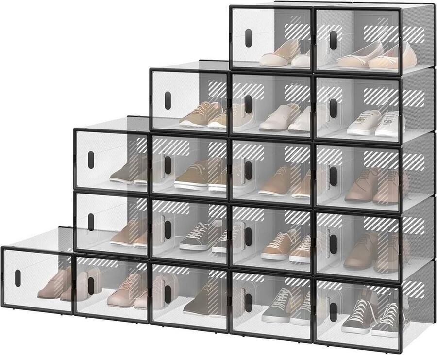 Dripio Schoenenkast Stapelbare Schoenendozen 18 stuks Zwart