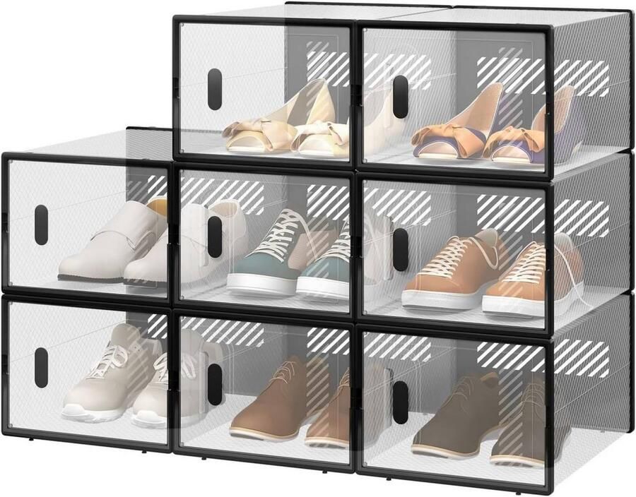 Dripio Schoenenkast Stapelbare Schoenendozen 8 stuks Zwart