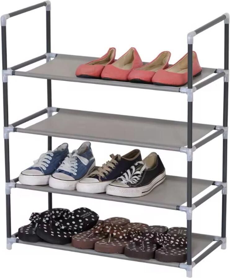 Dripio Schoenenrek 4 Lagen Schoenenkast van Niet-Geweven Doek DIY Montage Stalen Frame Schoenenopslag voor Hal Slaapkamer of Kantoor Ruimtebesparend Zwart of Grijs 60x28x71 cm