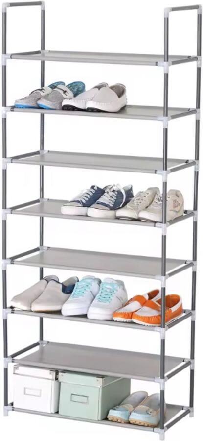 Dripio Schoenenrek 8 Lagen Schoenenkast van Niet-Geweven Doek DIY Montage Stalen Frame Schoenenopslag voor Hal Slaapkamer of Kantoor Ruimtebesparend Zwart of Grijs 60x29x140 cm