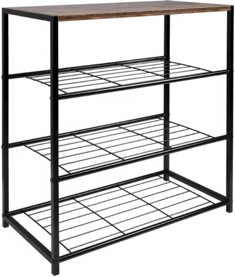 Dripio Schoenenrek met Zitting 3 Lagen Schoenenbank Metalen Frame & Houten Zitting Opbergkast voor Hal Slaapkamer of Badkamer Smal Schoenenrek 63x30x63 cm Voor Hakken & Laarzen