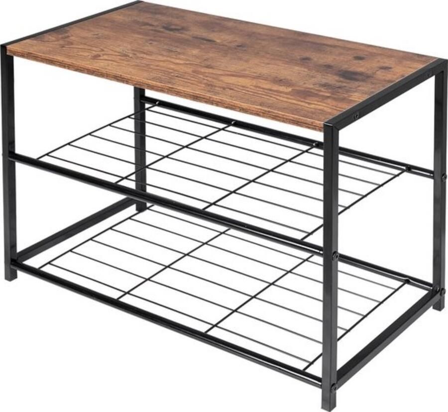 Dripio Schoenenrek stevig & praktisch vintage hout & zwart metaal compact design ruimtebesparend en stijlvol 63x30x43 cm