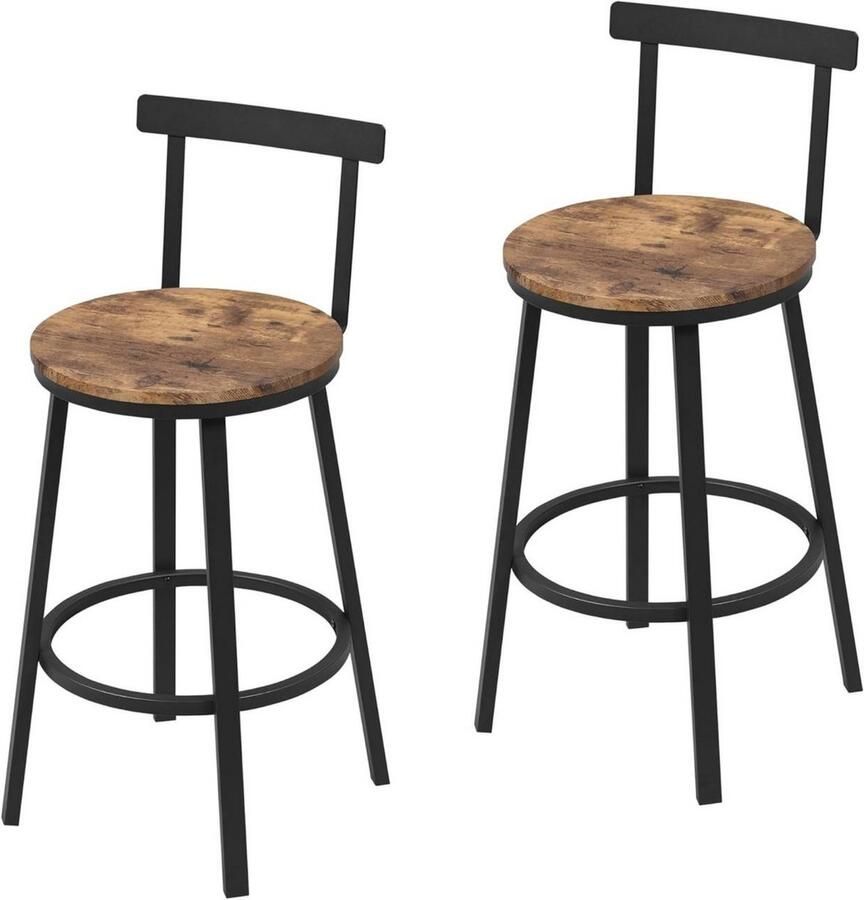 Dripio Set van 2 Barkrukken Houten Zitting Bruin Metalen Frame Ergonomisch Design 65 cm Zithoogte Voor Keuken Eiland of Bar Sterk & Stijlvol 51 5x51 5x89 cm