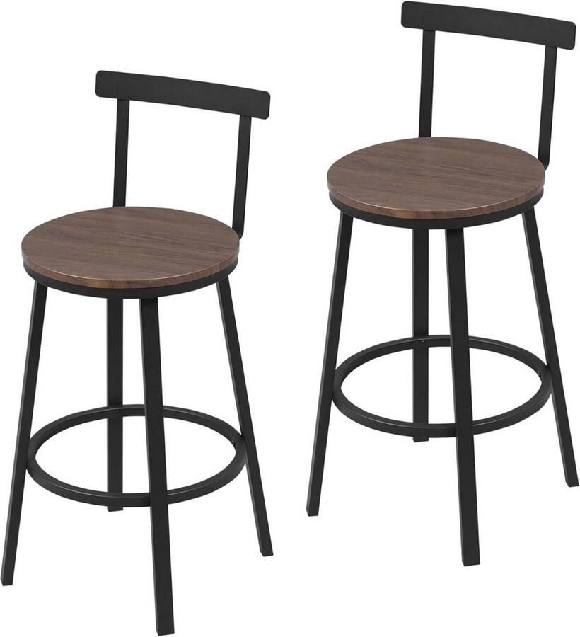Dripio Set van 2 Barkrukken Houten Zitting Donker hout Metalen Frame Ergonomisch Design 65 cm Zithoogte Voor Keuken Eiland of Bar Sterk & Stijlvol 51 5x51 5x89 cm