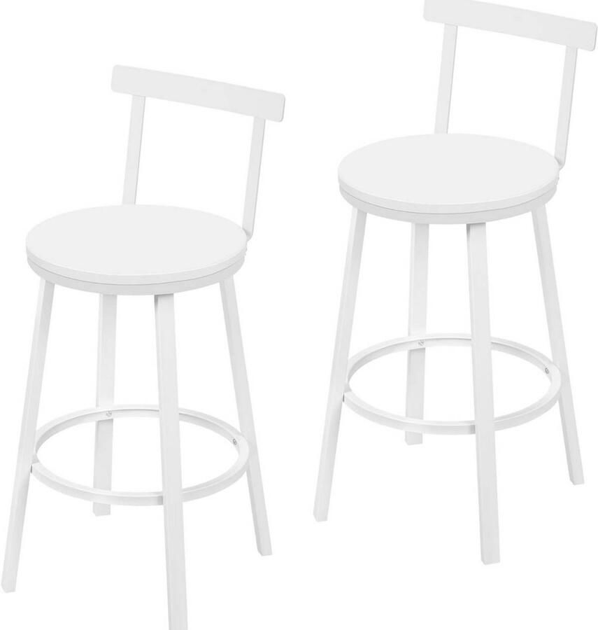 Dripio Set van 2 Barkrukken Houten Zitting Wit Metalen Frame Ergonomisch Design 65 cm Zithoogte Voor Keuken Eiland of Bar Sterk & Stijlvol 51 5x51 5x89 cm