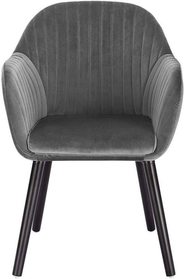 Dripio Set van 2 Eetkamerstoelen Fluweel Gestoffeerd met Armleuningen Ergonomisch Design Stabiel Houten Frame Voor Eetkamer Keuken of Woonkamer Donkergrijs 50x42x81 cm