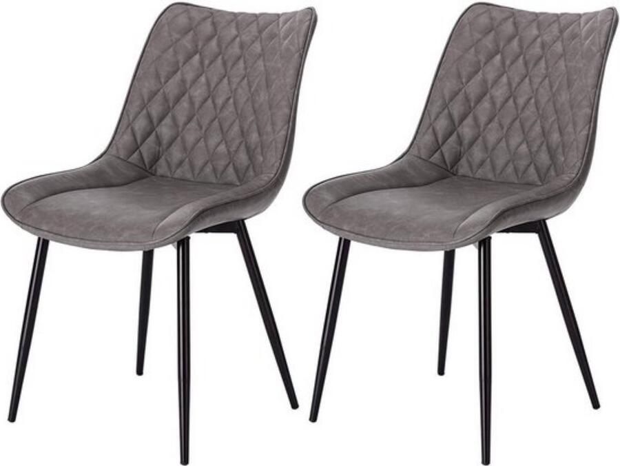 Dripio Set van 2 eetkamerstoelen robuust & stijlvol premium leer modern grijs geschikt voor eettafel & woonkamer