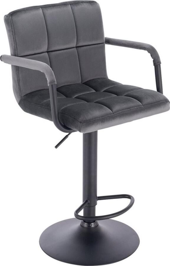 Dripio Set van 2 fluwelen barkrukken met arm- & rugleuning verstelbare hoogte ergonomisch zitcomfort stevig metalen onderstel grijs