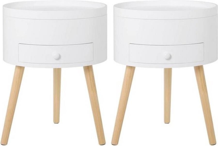 Dripio Set van 2 nachtkastjes MDF & hout stijlvol en stevig met opberglade ideaal voor slaapkamer wit