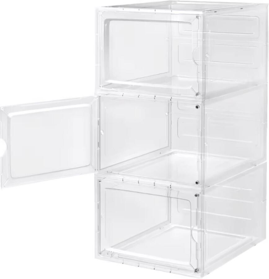 Dripio Stapelbare Schoenenkast Set van 3 Transparante Schoenendoos Magnetische Deur Voor Sneakers Hakken of Speelgoed Geschikt tot Ruimtebesparend 27x34x19 cm per Stuk