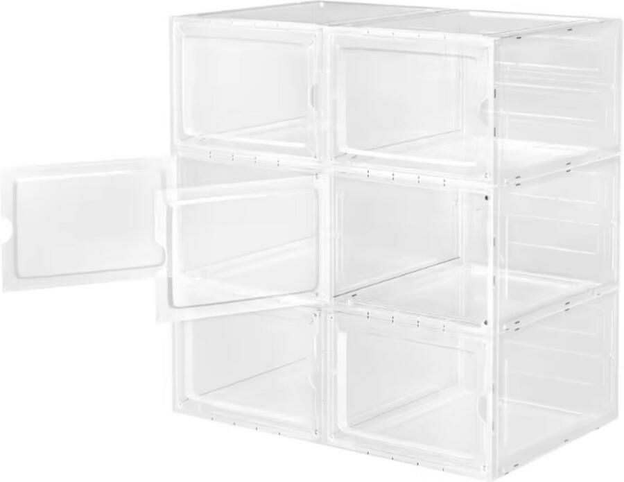 Dripio Stapelbare Schoenenkast Set van 6 Transparante Schoenendoos Magnetische Deur Voor Sneakers Hakken of Speelgoed Geschikt tot Ruimtebesparend 27x34x19 cm per Stuk