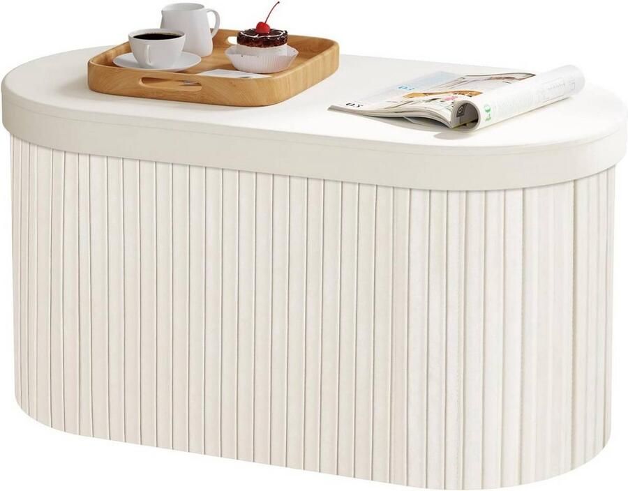 Dripio Velvet Opvouwbare Opbergkruk Ronde Ottomaanse met Deksel Voetenbank met Opbergruimte Fluweel & MDF Voor Woonkamer Slaapkamer of Hal Crème Klein