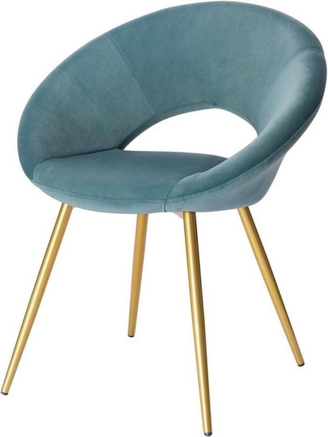 Dripio Velvet Stoel Turquoise Eetkamerstoel Met armleuning Vergaderstoel Gouden Metalen poten Set van 1 Zithoogte 47cm