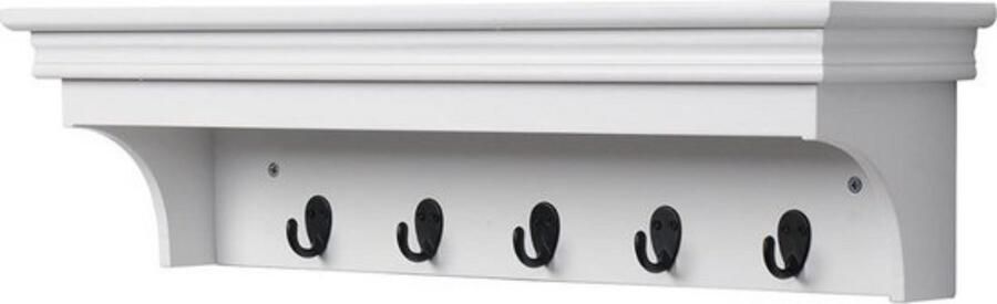 Dripio Zwevende wandplank moderne kapstok functioneel & decoratief stevig wit hout met haakjes 60x16x16 cm