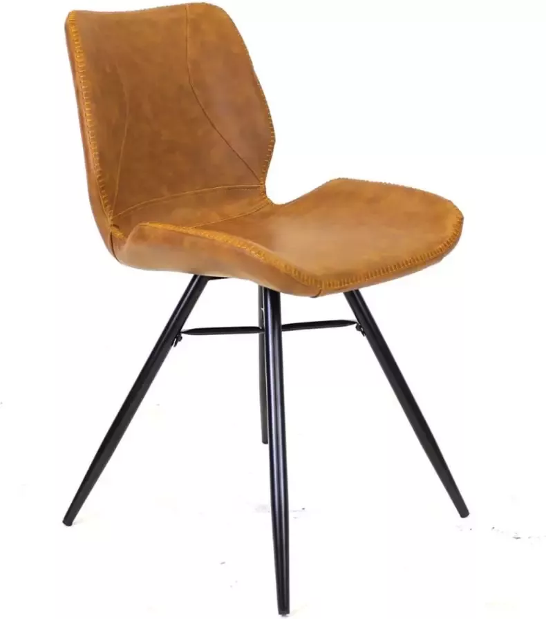 Dripio Eetkamerstoel Geordie Keukenstoel Stoel Metalen Poten Hoge Rug Kunstleer Bekleding voor Woonkamer Slaapkamer Eetkamer cognac