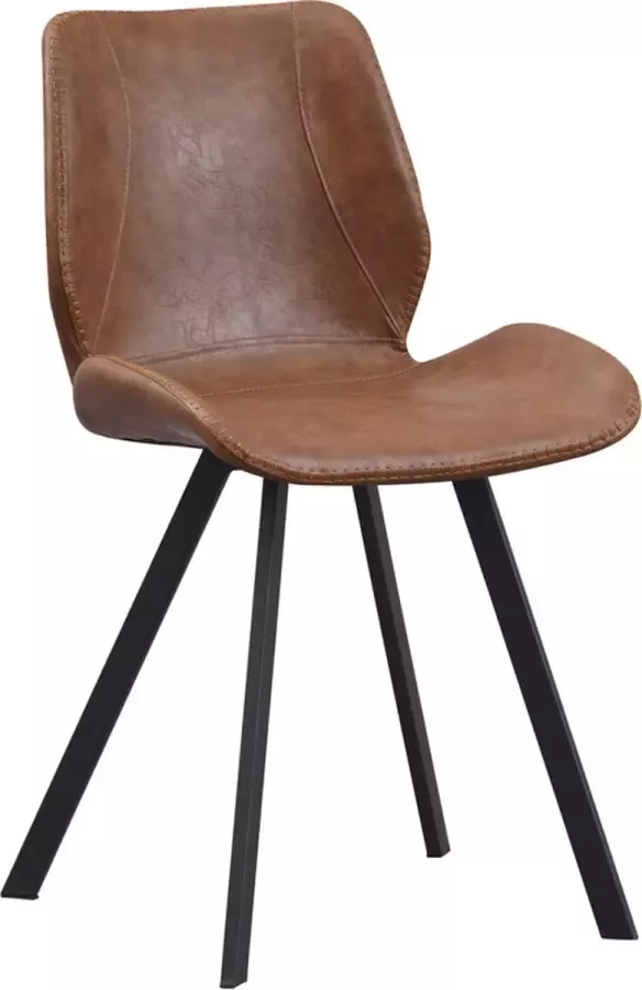 Dripio Eetkamerstoel Wulfhard Keukenstoel Gestoffeerde Stoel Metalen Poten Hoge Rug Kunstleer Bekleding voor Woonkamer Slaapkamer Eetkamer Cognac