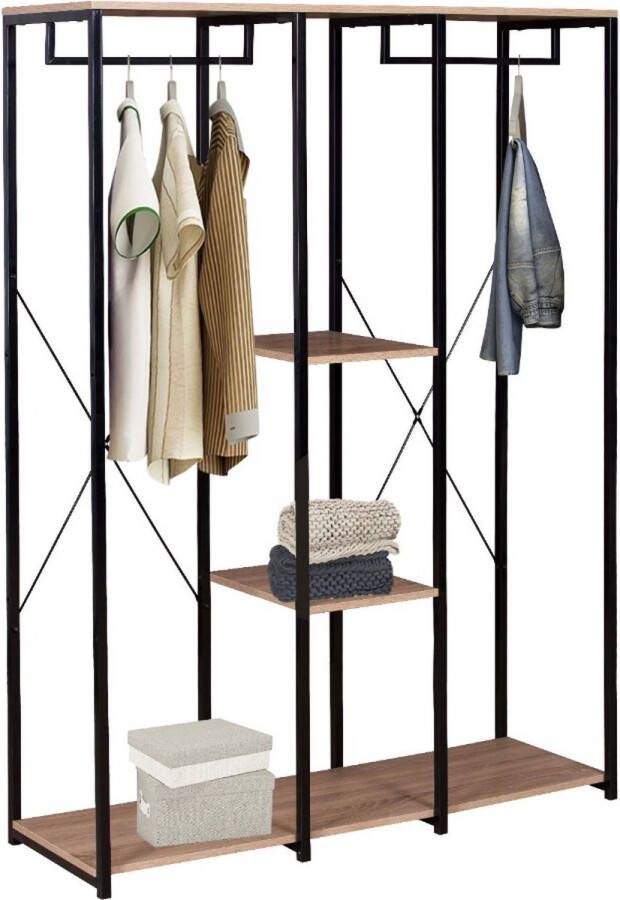 Dripio Kledingkast open Raluca Met opbergruimte Bruin Schoenenkast organizer Kapstok Garderobekast Garderoberek Kledingrek metaal