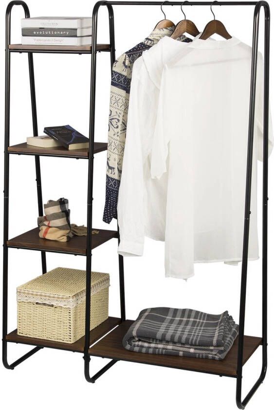 Dripio Kledingrek Hesiod met opbergruimte 5 planken Garderobekast organizer schoenenrek Modern bruin Garderoberek Kledingkast hout