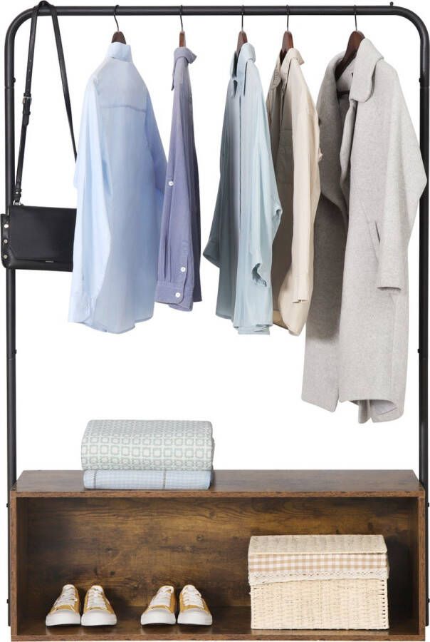 Dripio Kledingrek Ivan met opbergruimte 2 in 1 Garderobekast organizer schoenenrek Garderoberek Opbergruimte Kledingkast hout Bruin