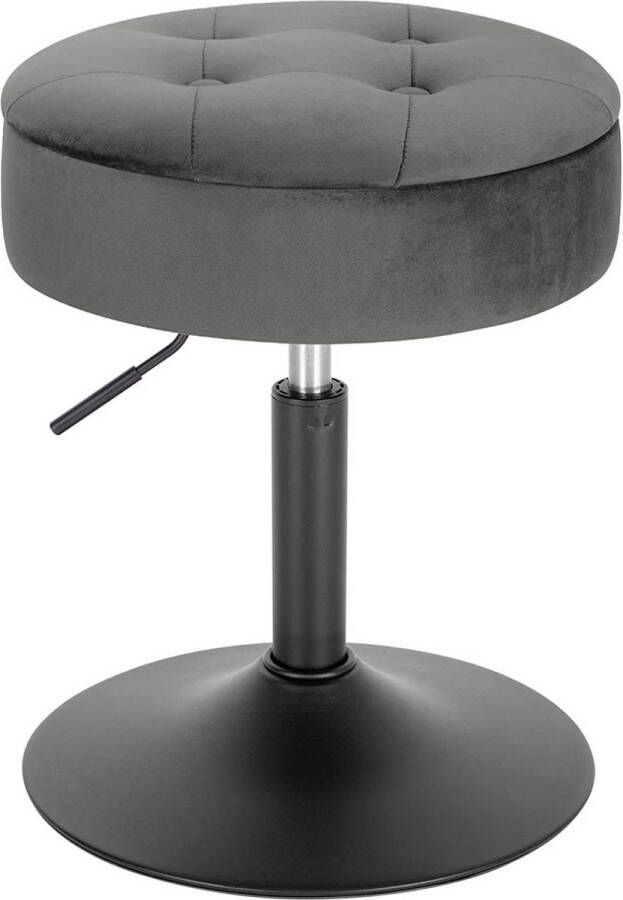 Dripio Mini Barkruk Chandra Grijs Set van 1 Kleine ronde kruk Met opbergruimte Keuken Barstoel Velvet Verstelbaar in hoogte Zithoogte 49-65cm