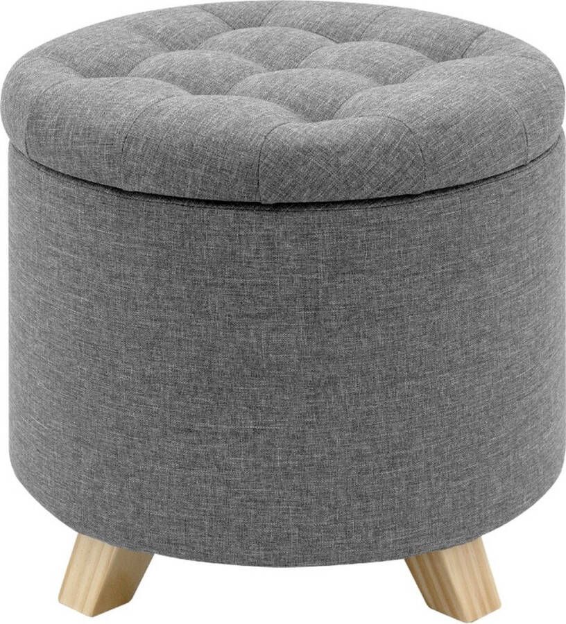 Dripio Ronde poef met opbergruimte Arsénio Voetenbank met opbergruimte Opbergbox hocker Zitkist met deskel Lichtgrijs Stof 44x44x41 cm