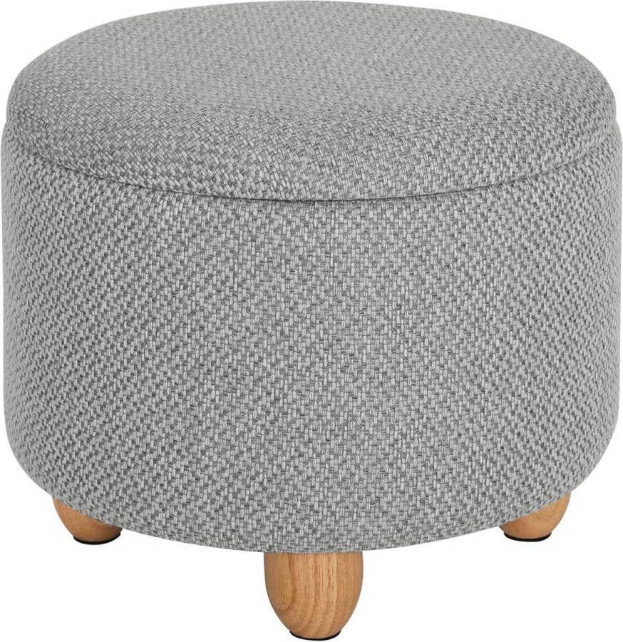 Dripio Ronde poef met opbergruimte Jessé Voetenbank met opbergruimte Opbergbox hocker Zitkist met deskel Grijs Stof 39x39x33 cm
