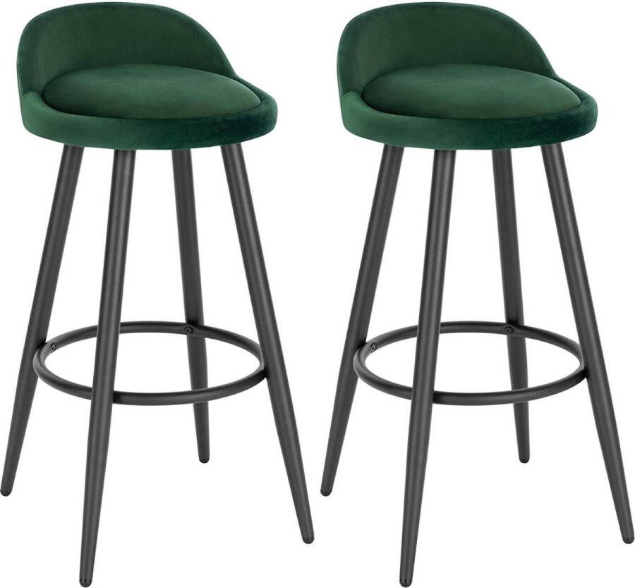 Dripio Velvet Barkrukken Evgeny Set van 2 Groen Met rugleuning Barstoelen ergonomisch Keuken Zithoogte 69cm