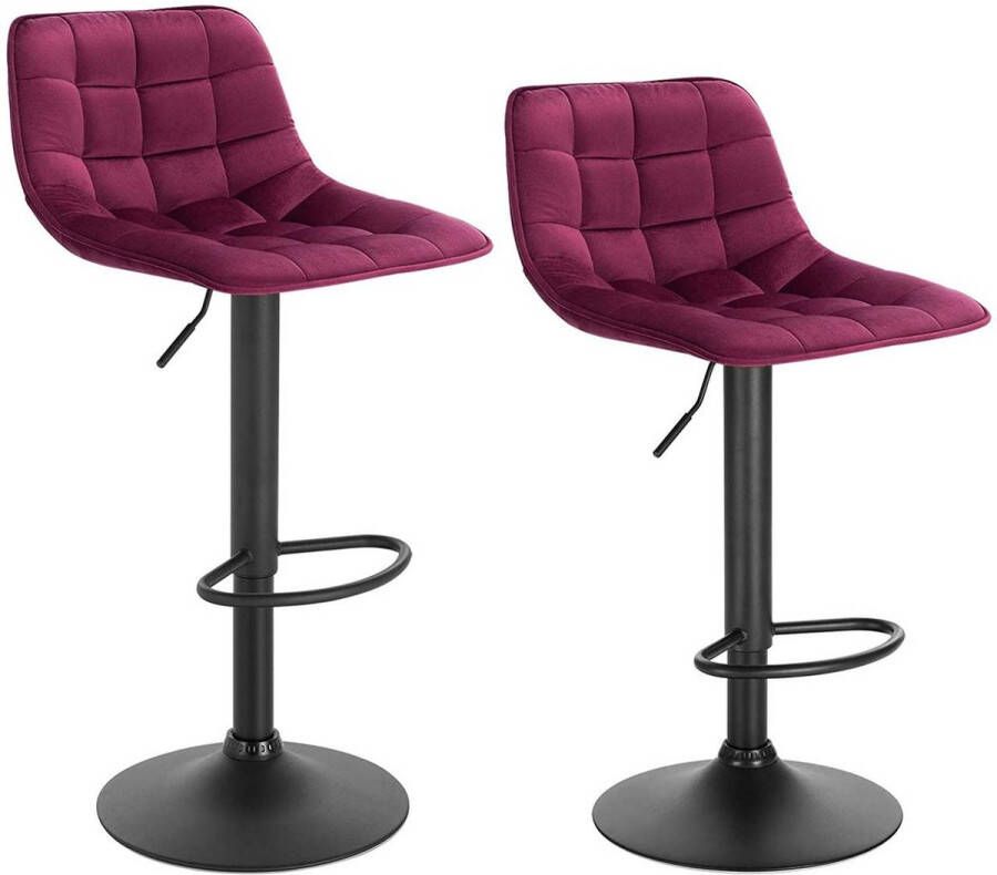 Dripio Velvet Barkrukken Katsuko In hoogte verstelbaar Met rugleuning Set van 2 Bordeaux Barstoelen ergonomisch Keuken en bar Zithoogte 59-81cm