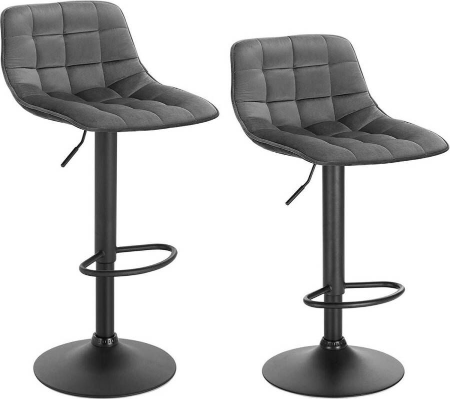 Dripio Velvet Barkrukken Praka In hoogte verstelbaar Met rugleuning Set van 2 Donkergrijs Barstoelen ergonomisch Keuken en bar Zithoogte 59-81cm