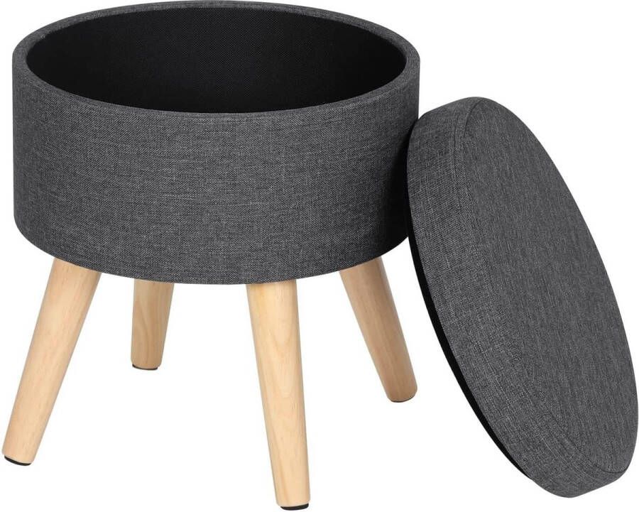 Dripio Voetenbank Domingo met opbergruimte Poef met opberg Opbergbox hocker Zitkist met deskel Donkergrijs Stof 32 x 32 x 26cm