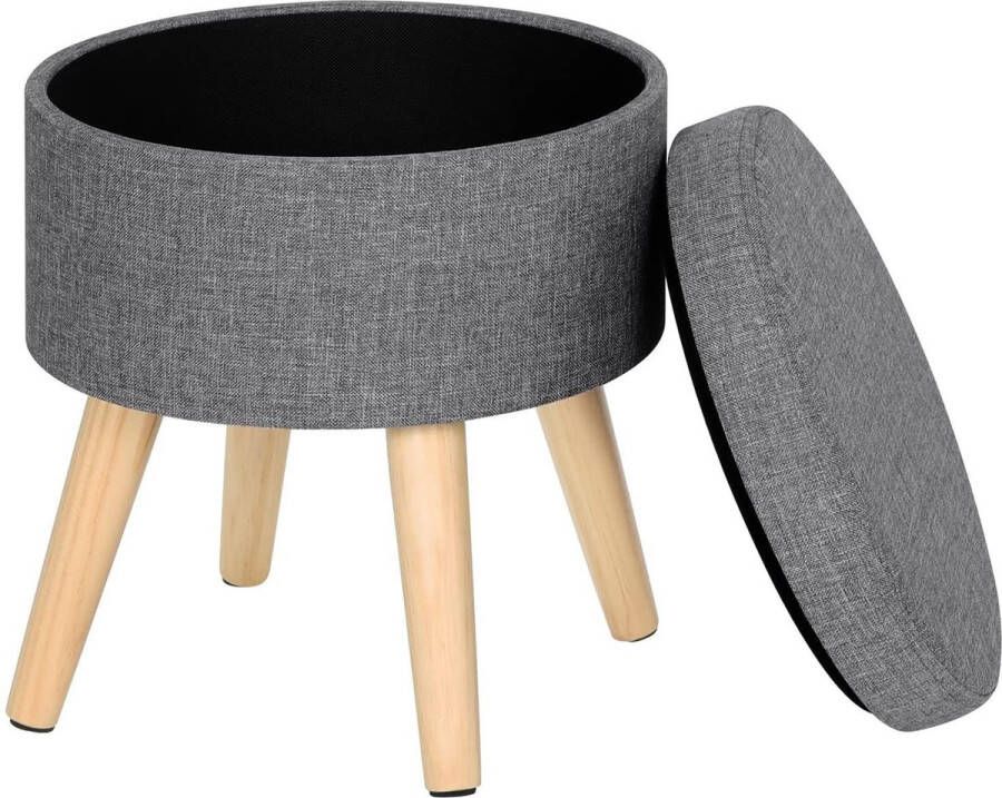 Dripio Voetenbank Nowell met opbergruimte Poef met opberg Opbergbox hocker Zitkist met deskel Lichtgrijs Stof 32 x 32 x 26cm