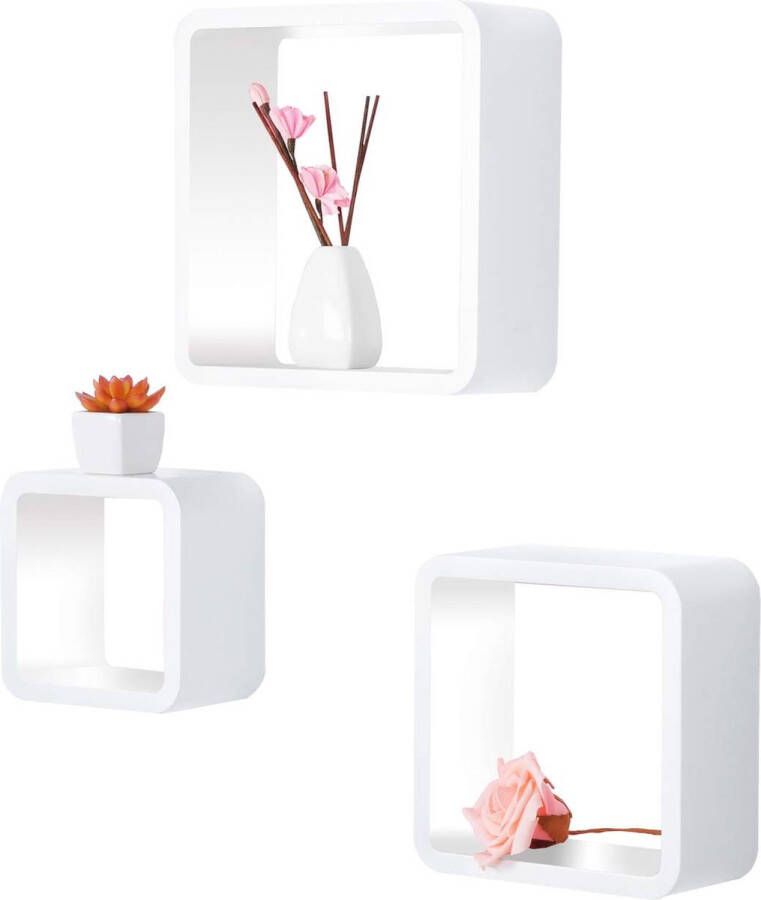 Dripio Wandplank Larissa Zwevend Wandrek Boekenplank Fotoplank kinderkamer Zwevende wandplanken tegen muur Hout MDF Wit Set van 3