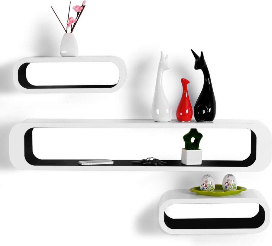 Dripio Wandplank Milo Zwevend modern 3 stuks zwart wit Wandplanken tegen muur Wandrek Fotoplank kinderkamer Boekenplank Hout MDF