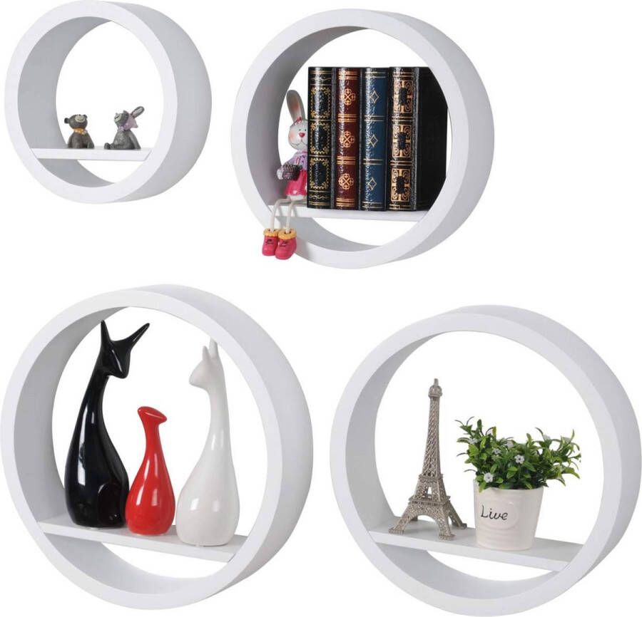 Dripio Wandplank zwevend Wit Voor tegen muur Set van 4 Wandrek Wandplanken Fotoplank kinderkamer Boekenplank Hout MDF