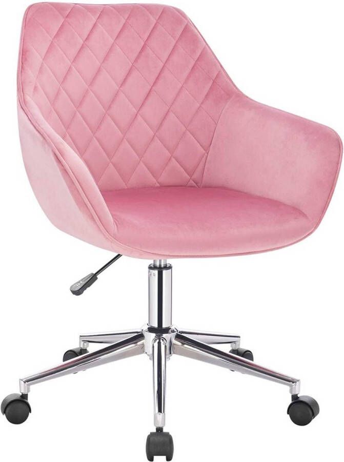 Dripio Werkkruk Tethys Roze Voor volwassenen Op wieltjes Velvet Ergonomische bureaustoel In hoogte verstelbaar Met armleuning