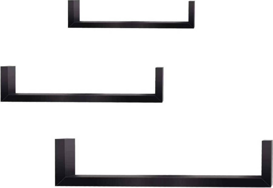 Dripio Zwevende Boekenplank Roshni Wandplank voor tegen de muur Set van 3 Wandplanken Wandrek Fotoplank kinderkamer Zwart Hout MDF