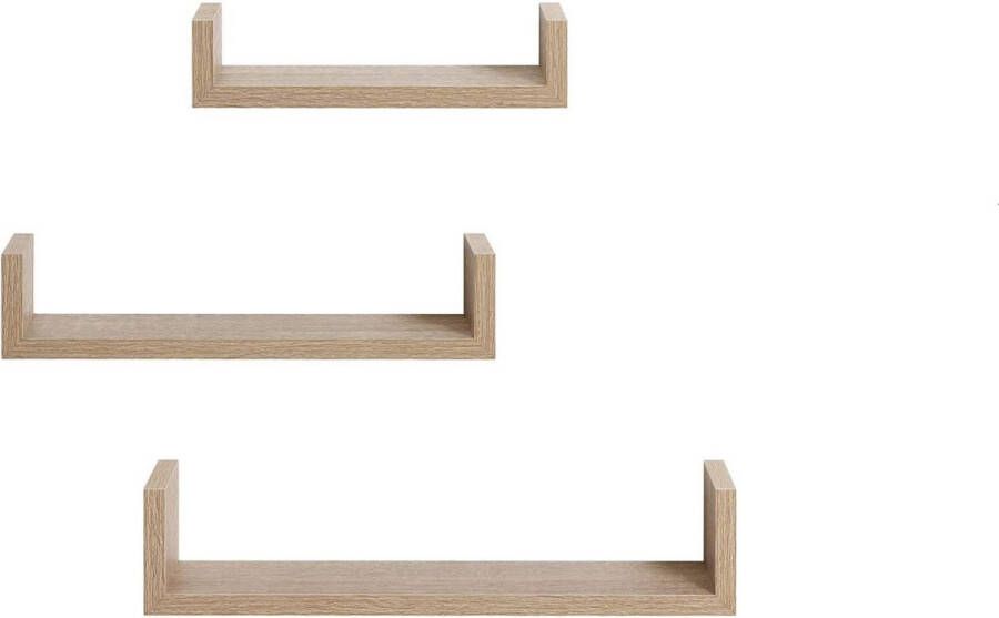 Dripio Zwevende Boekenplank Roshni Wandplank voor tegen de muur Set van 3 Wandplanken Wandrek Fotoplank kinderkamer Bruin Hout MDF