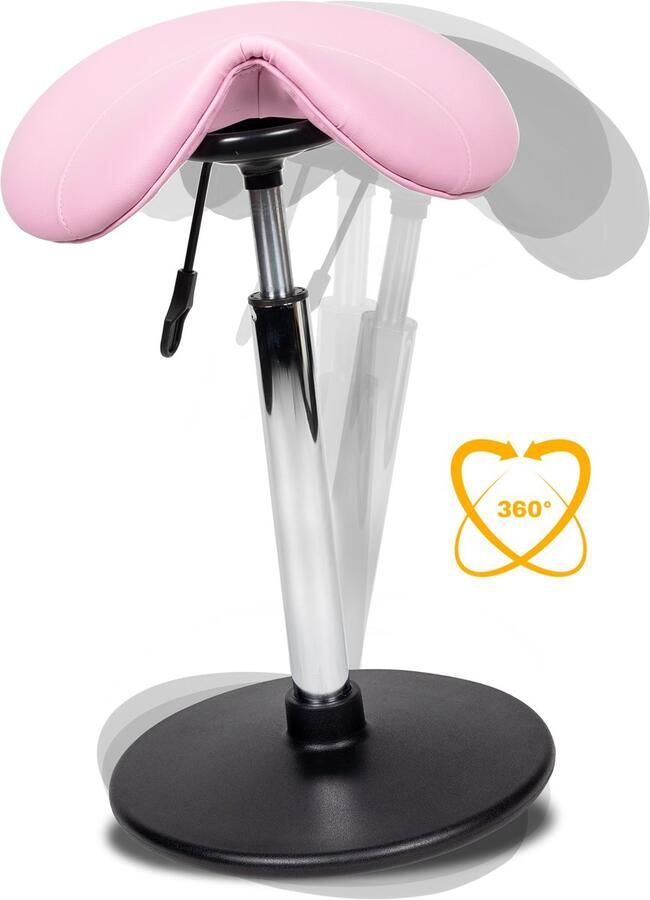 Zadelkruk Nederland Ergonomische Balanskruk Roze Hoog Zithoogte 70-86cm Wiebelkruk Wobble Krukje verstelbaar bureaukruk werkkruk kruk balans