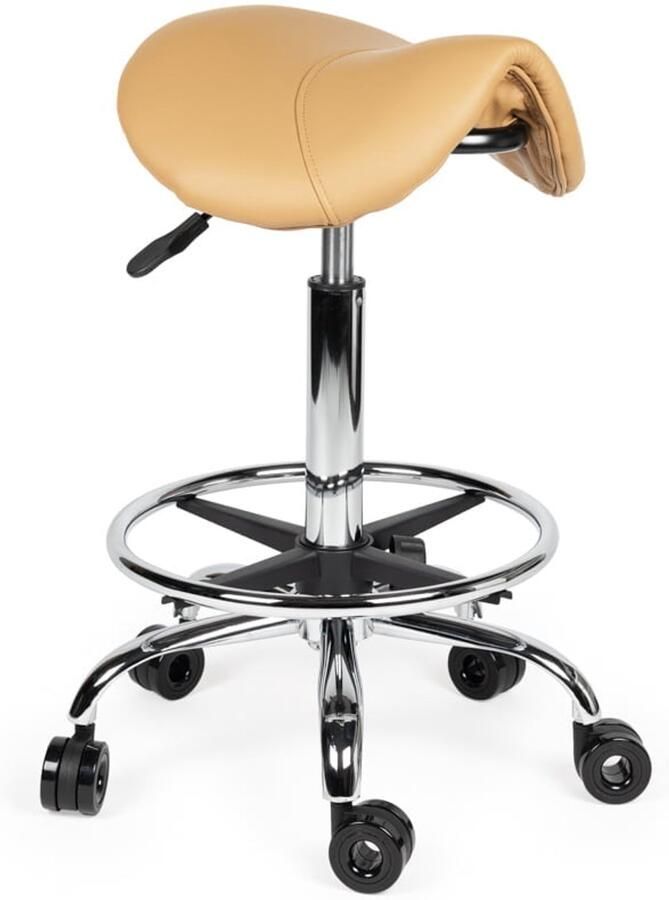 Zadelkruk Nederland Kapperskruk Beige Standaard Wielen waar geen haren tussen kan komen Zithoogte 50 68cm kruk op wielen krukje werkkruk zadelkruk bureaukruk kapperskruk verstelbaar draaikruk tabouret zadelkruk met rugleuning tot 160kg - Foto 2