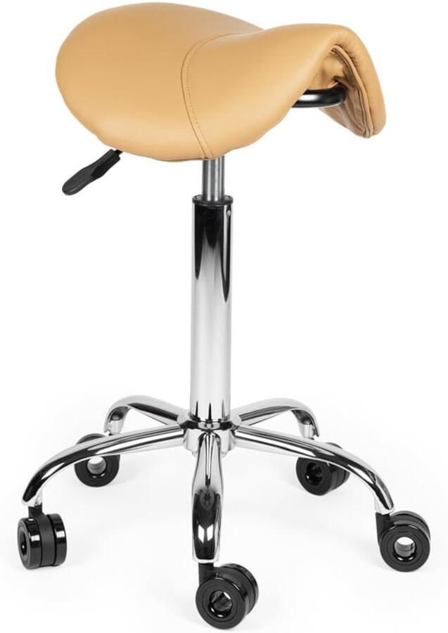Zadelkruk Nederland Kapperskruk Beige Standaard Wielen waar geen haren tussen kan komen Zithoogte 50 68cm kruk op wielen krukje werkkruk zadelkruk bureaukruk kapperskruk verstelbaar draaikruk tabouret zadelkruk met rugleuning tot 160kg