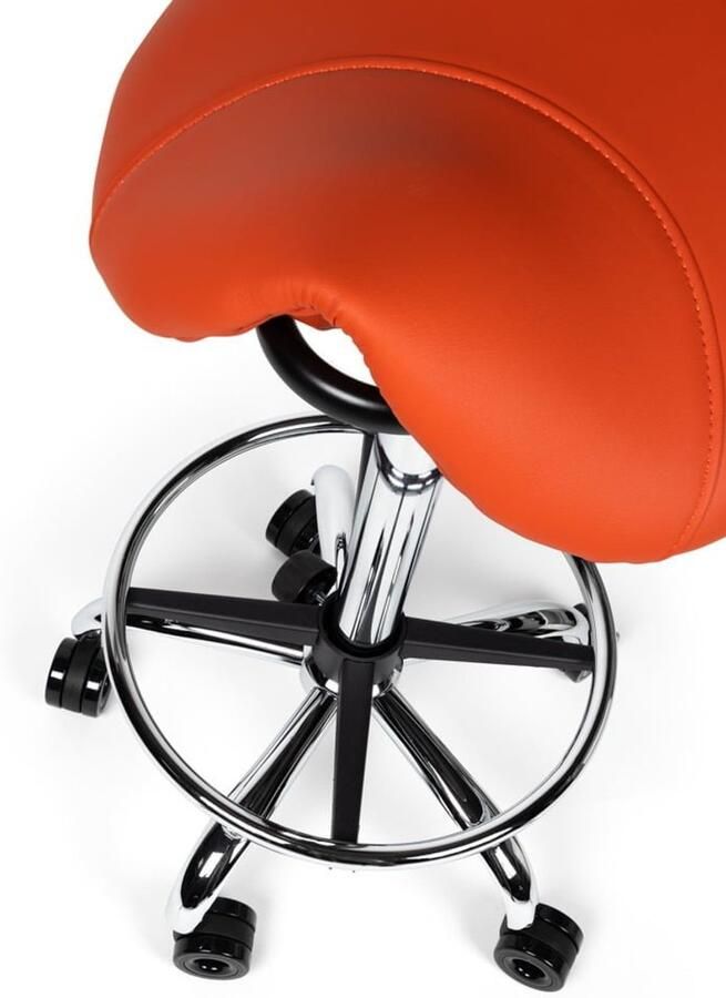 Zadelkruk Nederland Kapperskruk Oranje Hoog met Voetring Wielen waar geen haren tussen kan komen Zithoogte 70 84cm kruk op wielen krukje werkkruk zadelkruk bureaukruk kapperskruk verstelbaar draaikruk tabouret zadelkruk met rugleuning tot 160kg