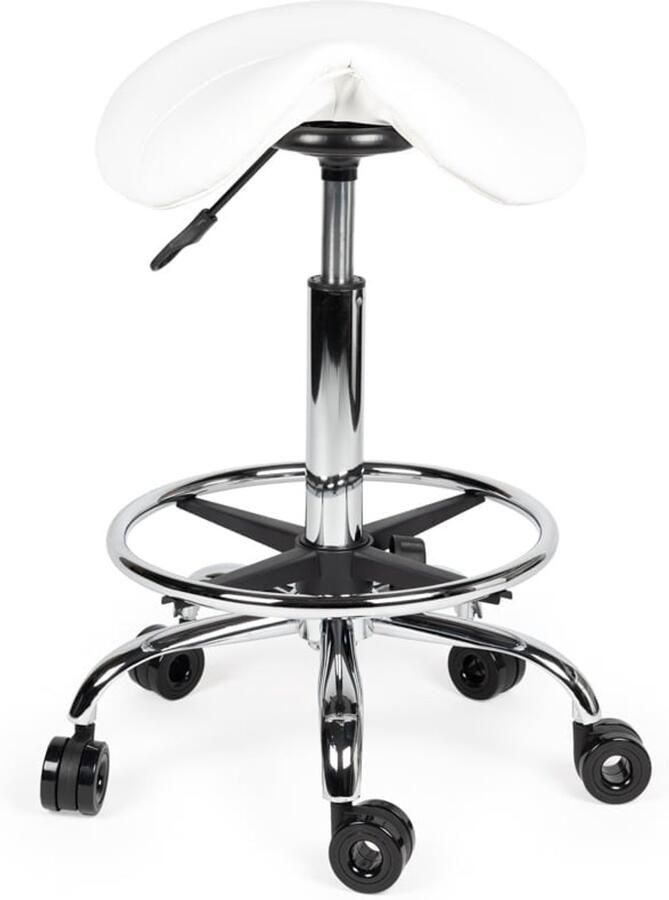 Zadelkruk Nederland Kapperskruk Wit Standaard met Voetring Zithoogte 50 68cm kruk op wielen krukje werkkruk zadelkruk bureaukruk kapperskruk verstelbaar draaikruk tabouret zadelkruk met rugleuning tot 160kg - Foto 2