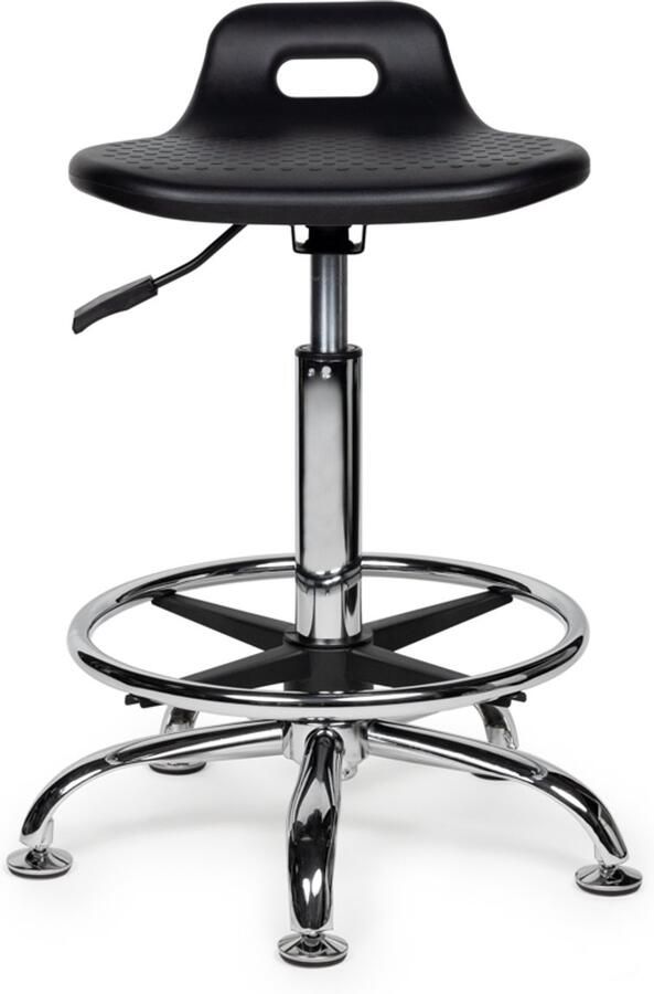 Zadelkruk Nederland Stahulp Zwart Standaard met Voetring Zithoogte 50 68cm kruk op wielen krukje werkkruk zadelkruk bureaukruk kapperskruk verstelbaar draaikruk tabouret zadelkruk met rugleuning tot 160kg - Foto 2