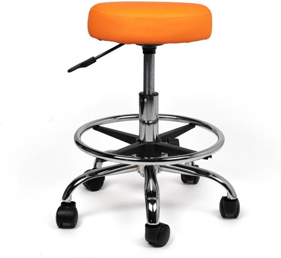D'Romerio Ergonomische Tabouret met Verstelbare Hoogte – Zithoogte 40 56cm Comfortabele Werkkruk met Wieltjes – 360° Draaibaar – Oranje – Ideaal voor Salon Praktijk & Thuisgebruik Met voetsteun