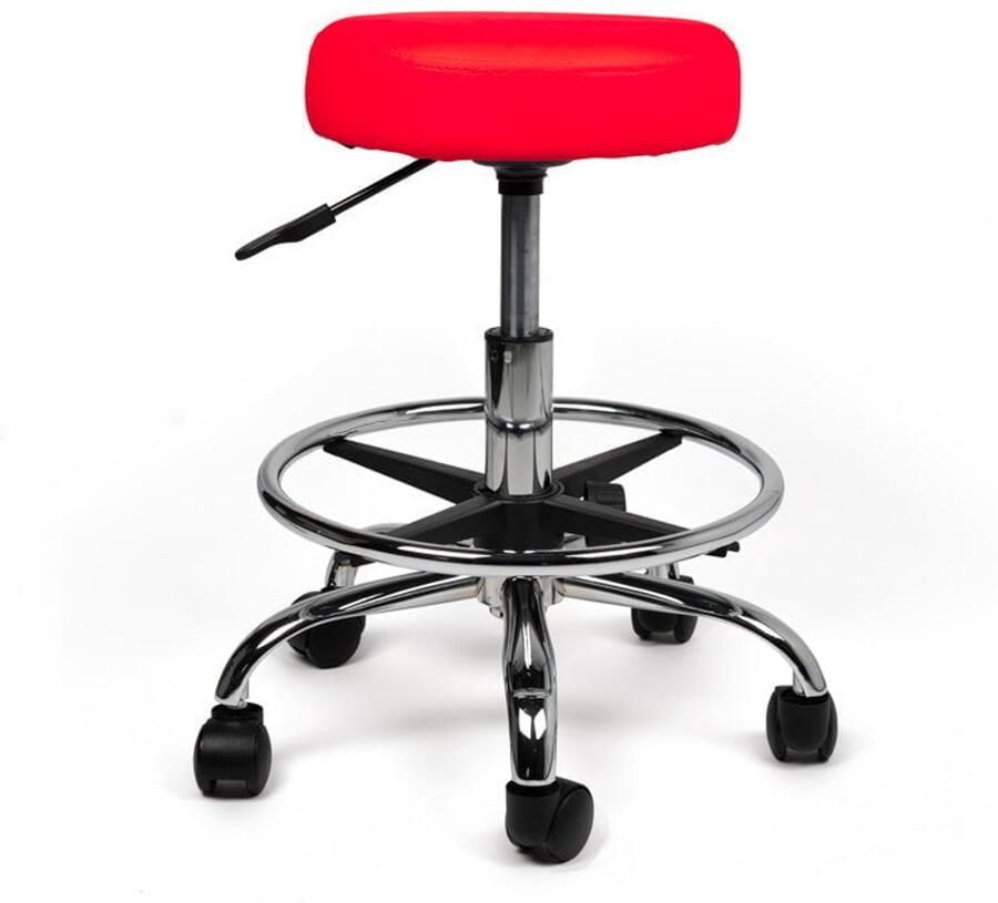 D'Romerio Ergonomische Tabouret met Verstelbare Hoogte – Zithoogte 40 56cm Comfortabele Werkkruk met Wieltjes – 360° Draaibaar – Rood – Ideaal voor Salon Praktijk & Thuisgebruik Met voetsteun